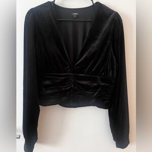 Velvet Deep V-neck Ruched Button Front top